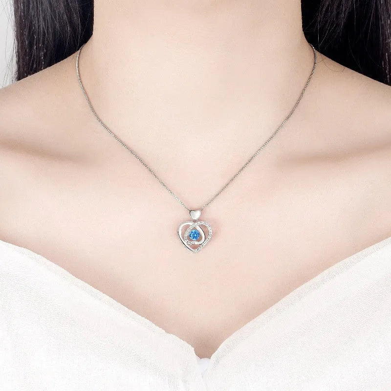Blue diamond heart-shaped copper necklace and bracelet set with geometric designs and mixed gem inlays