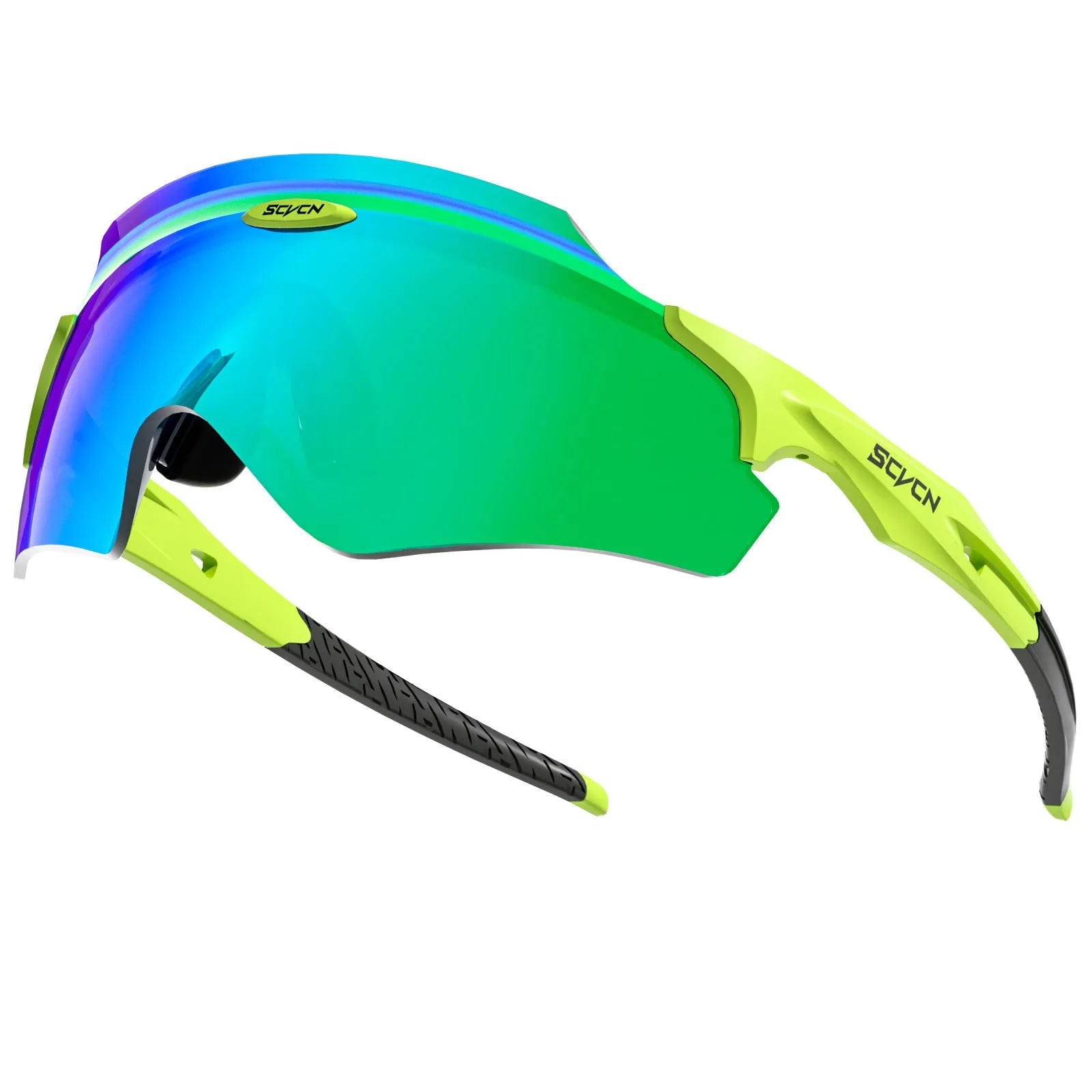 Frameless athletic sports glasses with integrated colourful lens in windproof design
