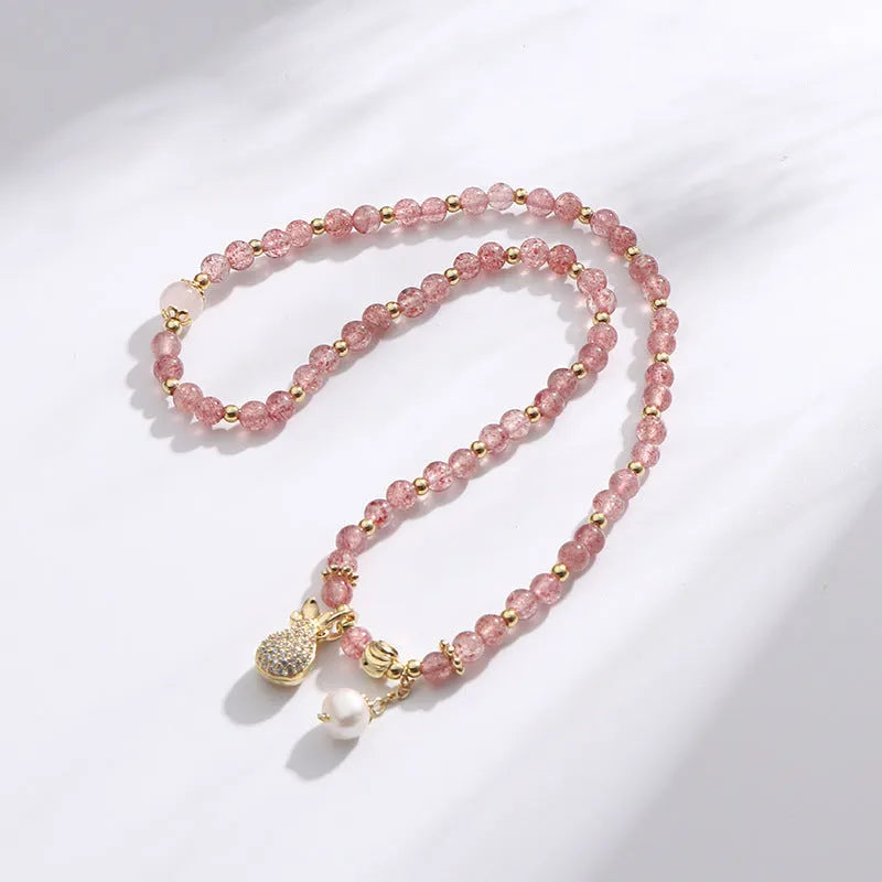 Strawberry quartz geometric bracelet for women with crystal beads for money drawing