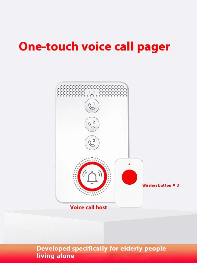 White wireless emergency alert system with buzzer and three emergency buttons for elderly safety
