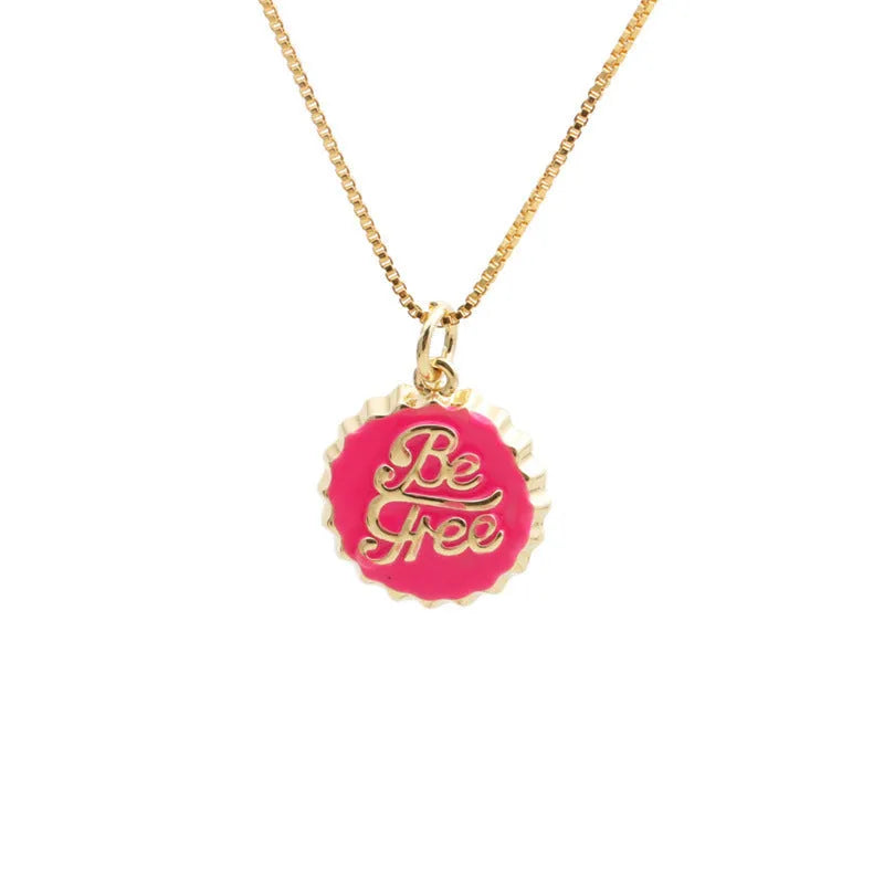 Copper bottle cap pendant necklace on a 40 cm box chain with 18K gold electroplating in various colours