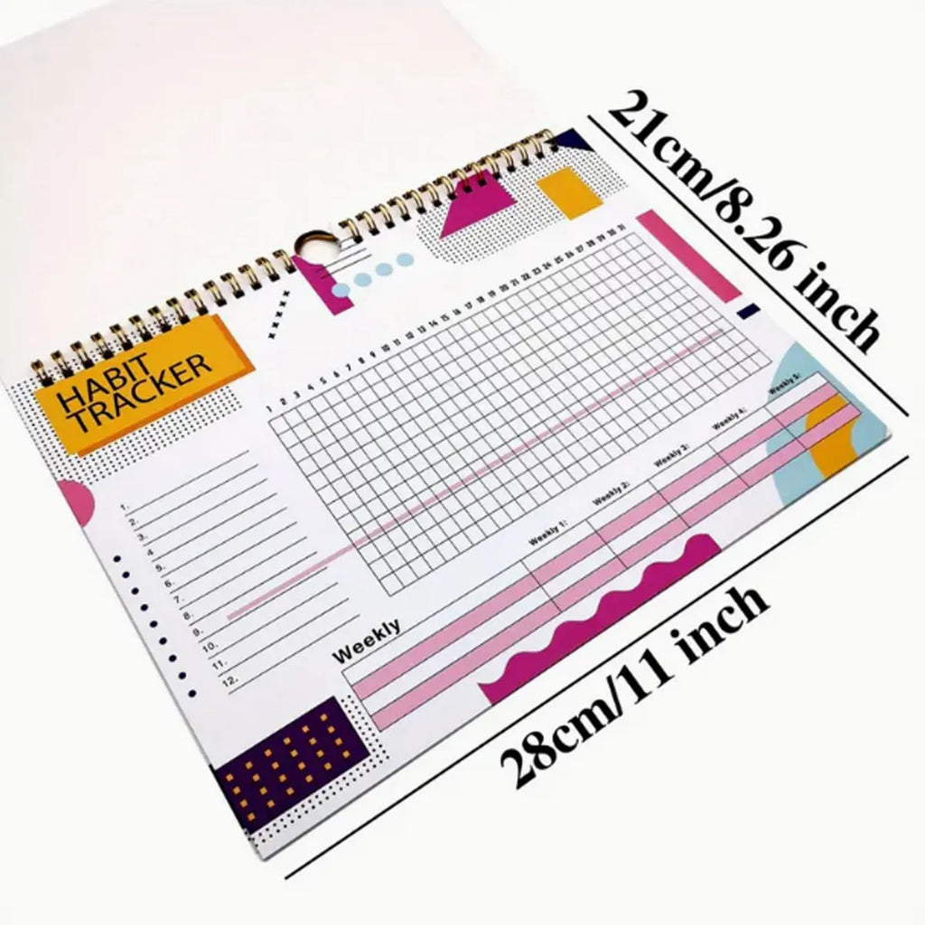 English habit tracking planner with 12 pages in pink white, purple white, flower white or yellow white covers