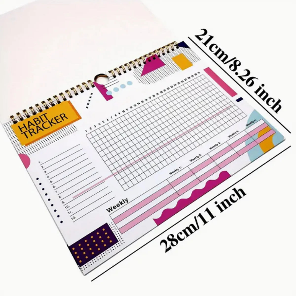 English habit tracking planner with 12 pages in pink white, purple white, flower white or yellow white covers