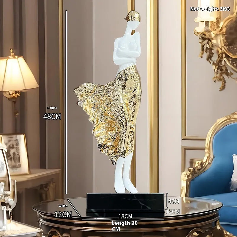 Modern minimalist resin sculpture ornament with metallic finish standing 48cm tall