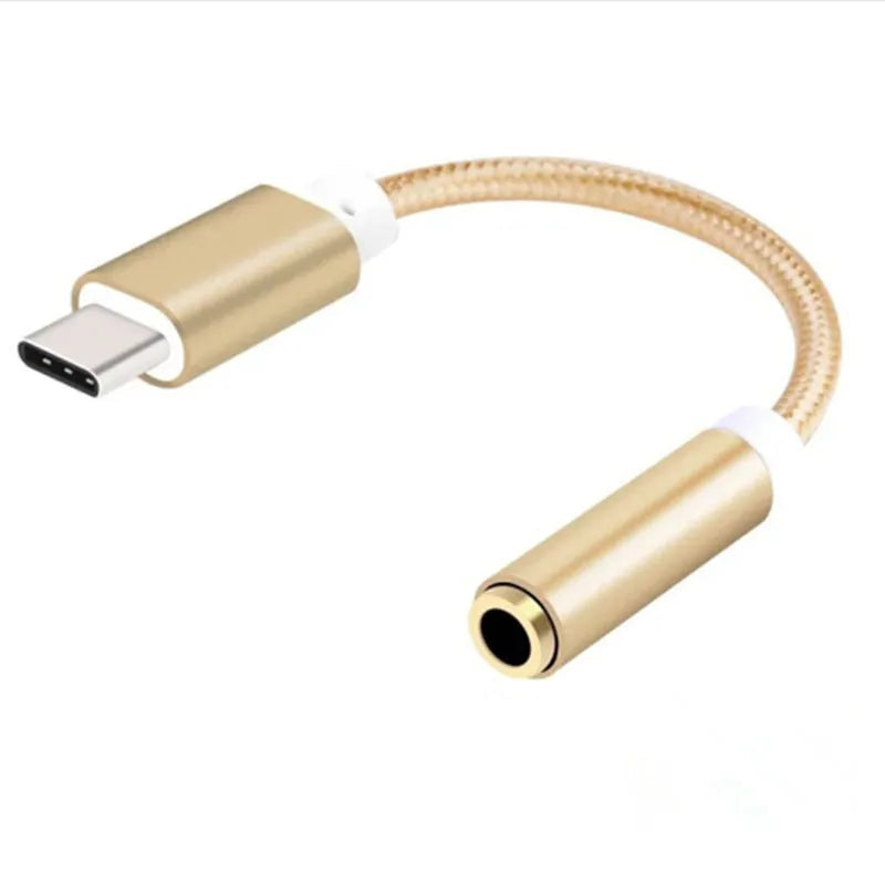Type-C to 3.5mm headphone adapter cable with nylon braiding in four colour options