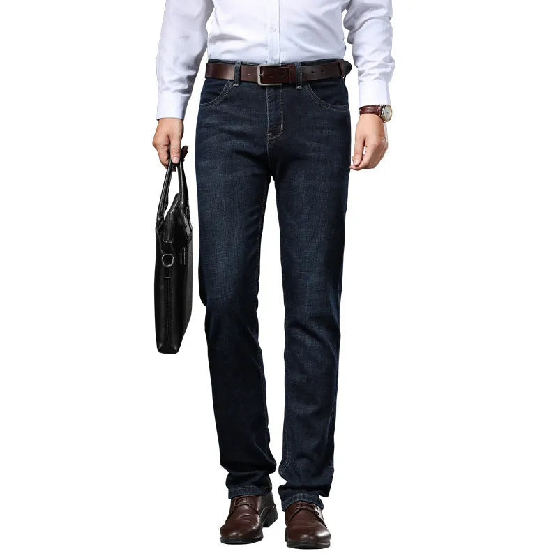 Men's black stretch jeans loose fit straight leg business casual trousers