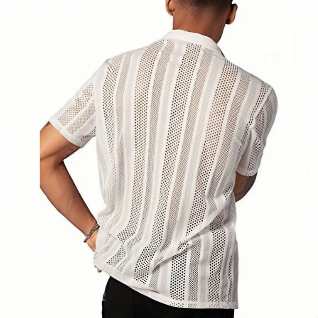 Men's short-sleeved knitted button shirt with Jacquard pattern in street fashion cardigan style