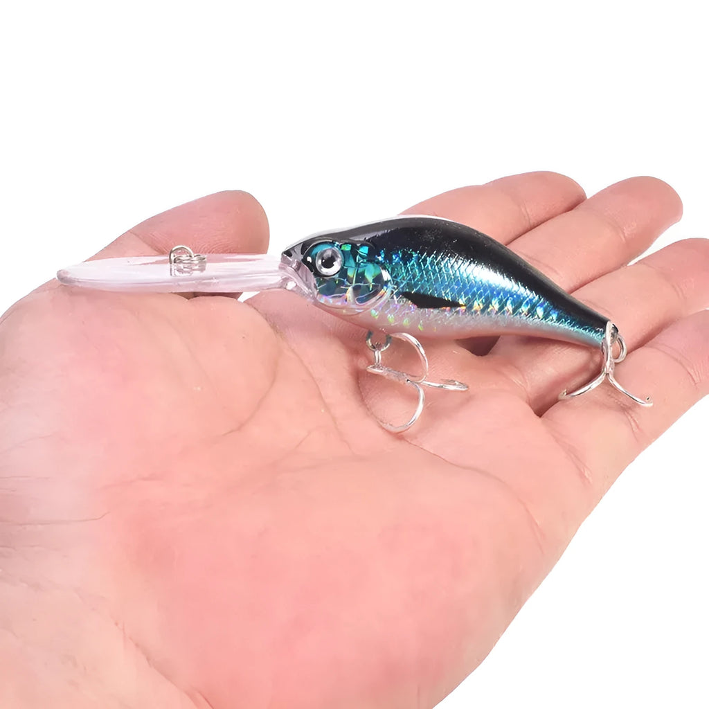 Mino fishing lure with deep diving long tongue board, 10.5cm length, 15g weight, five colour options