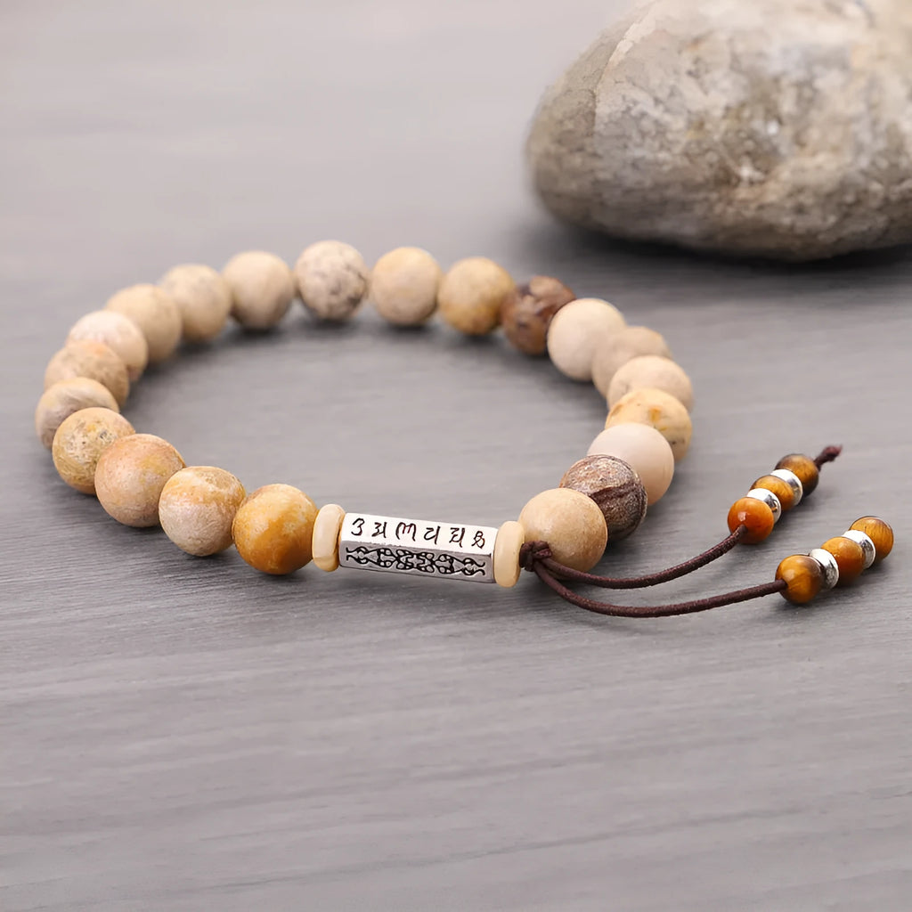Wood colour stone handmade bead bracelet with European American retro simple design
