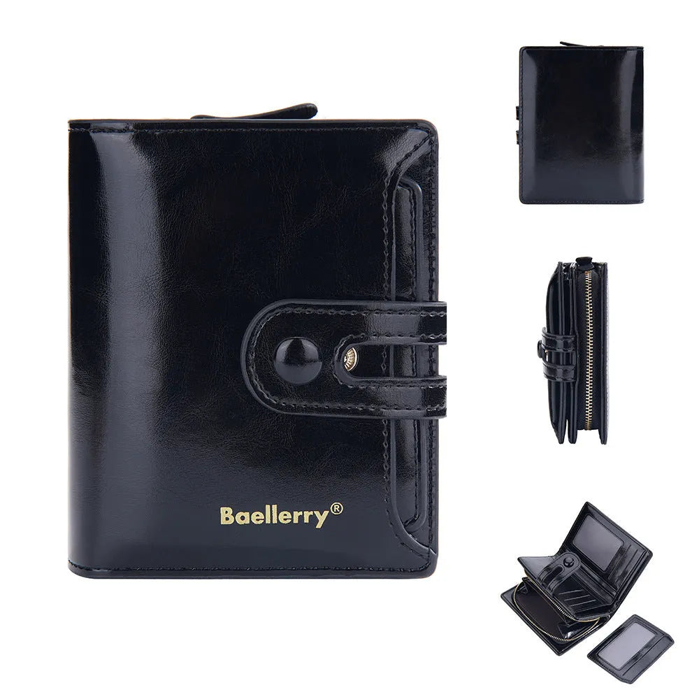 Women's PU leather card holder wallet shown in multiple colour options.