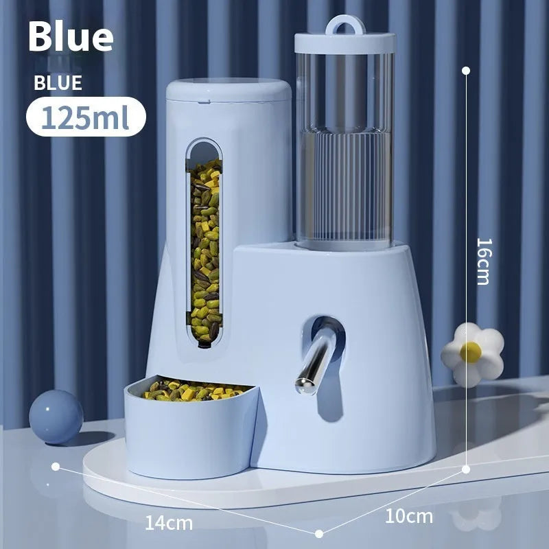 Hamster automatic drinking water feeder and food basin in blue colour