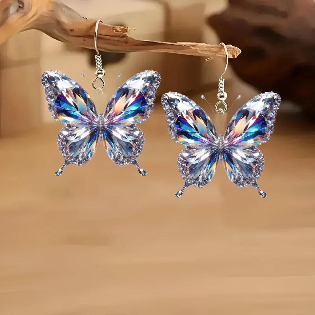 Colourful shimmer butterfly acrylic drop earrings for women pastoral style printed