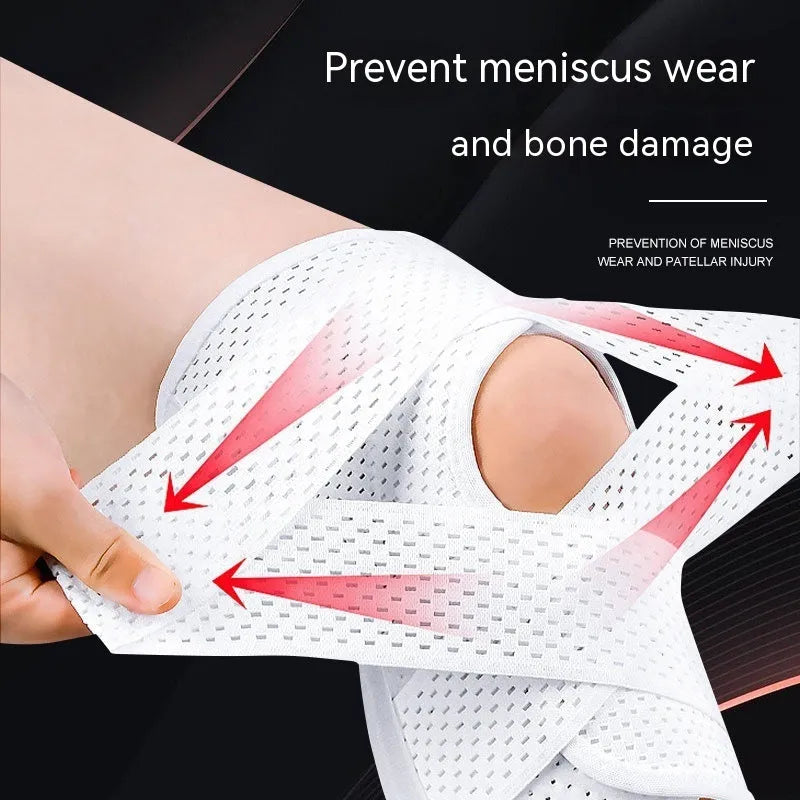 Black mesh knee protective sleeve for sports and injury recovery.