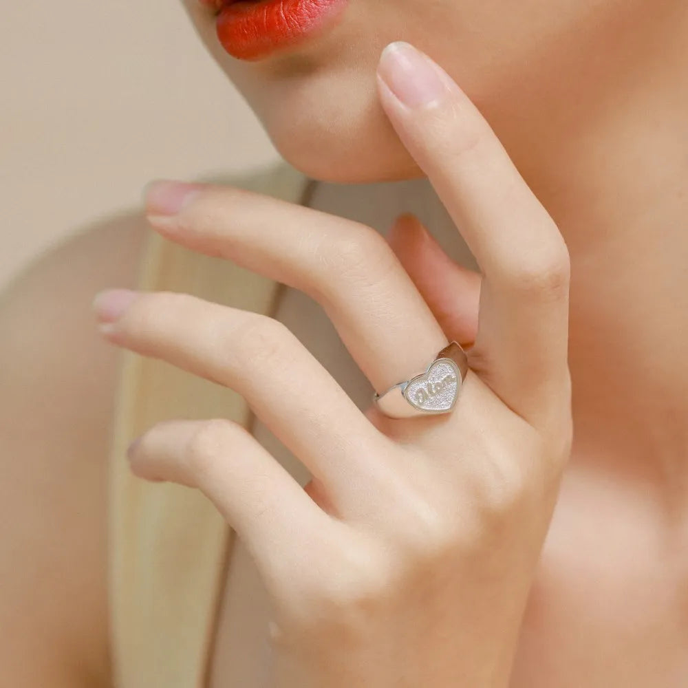 S925 sterling silver heart-shaped MOM open ring for women, adjustable size, retro style