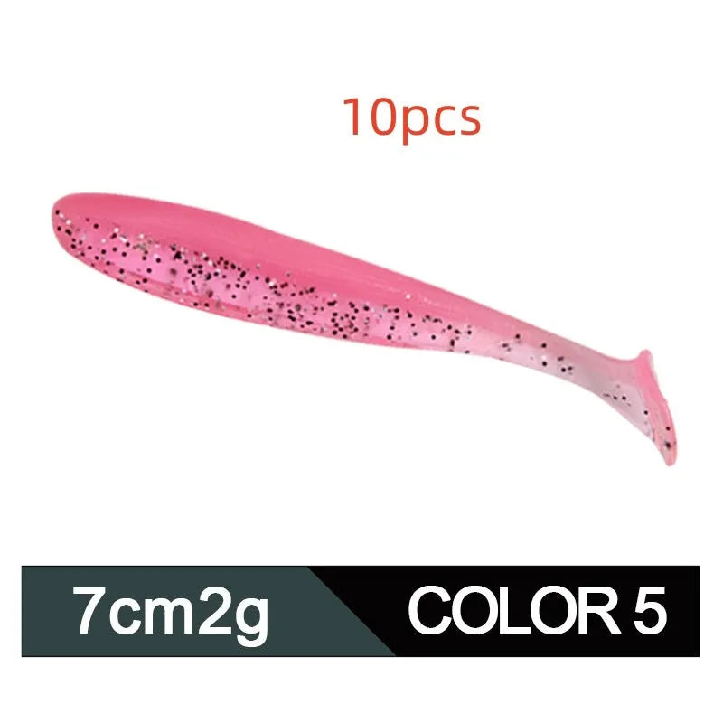 7cm long two-tone T tail soft plastic fishing lure in various colours for Mandarin fish and Topmouth Culter.