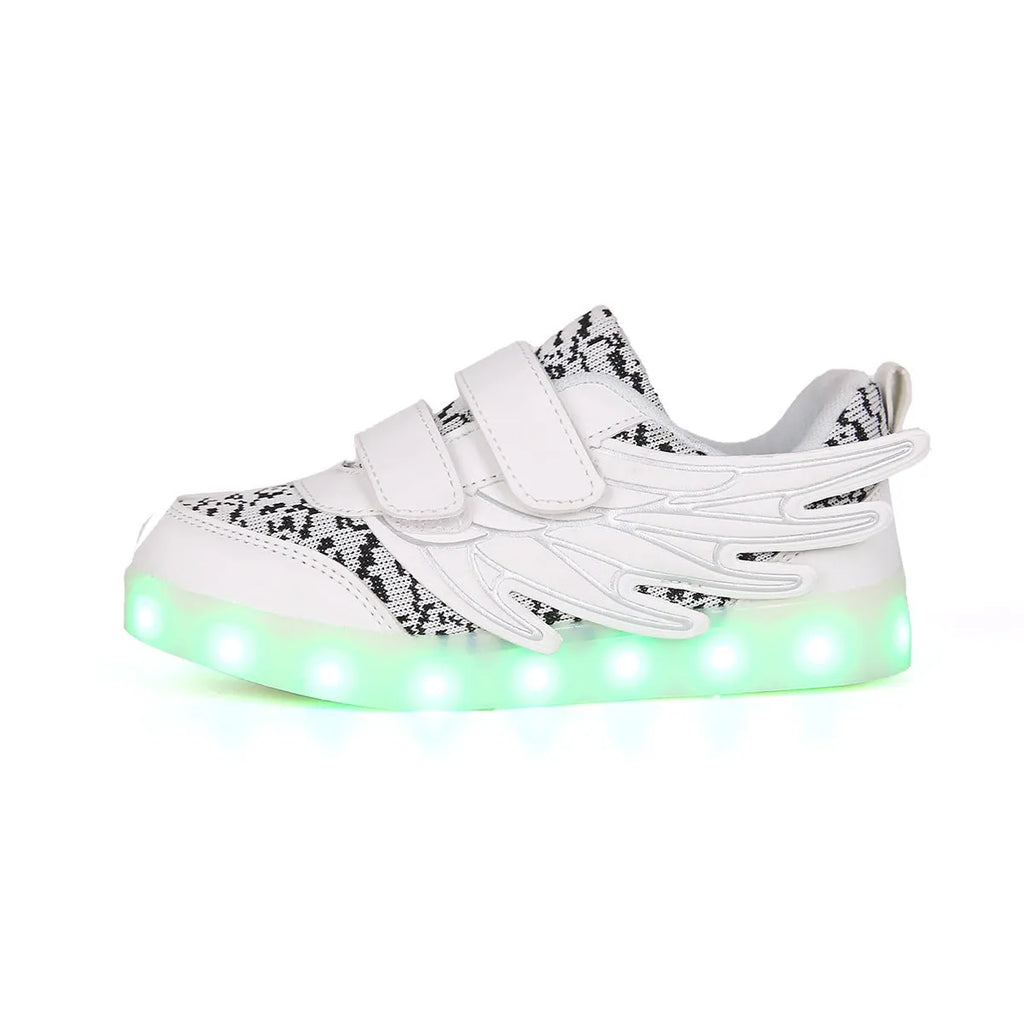 Children's plum red and white USB rechargeable LED light shoes with hidden colour switch
