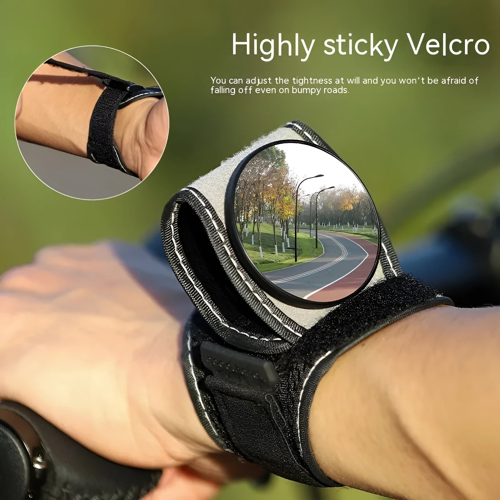 Black nylon bicycle rear-view mirror with adjustable arm for cycling safety