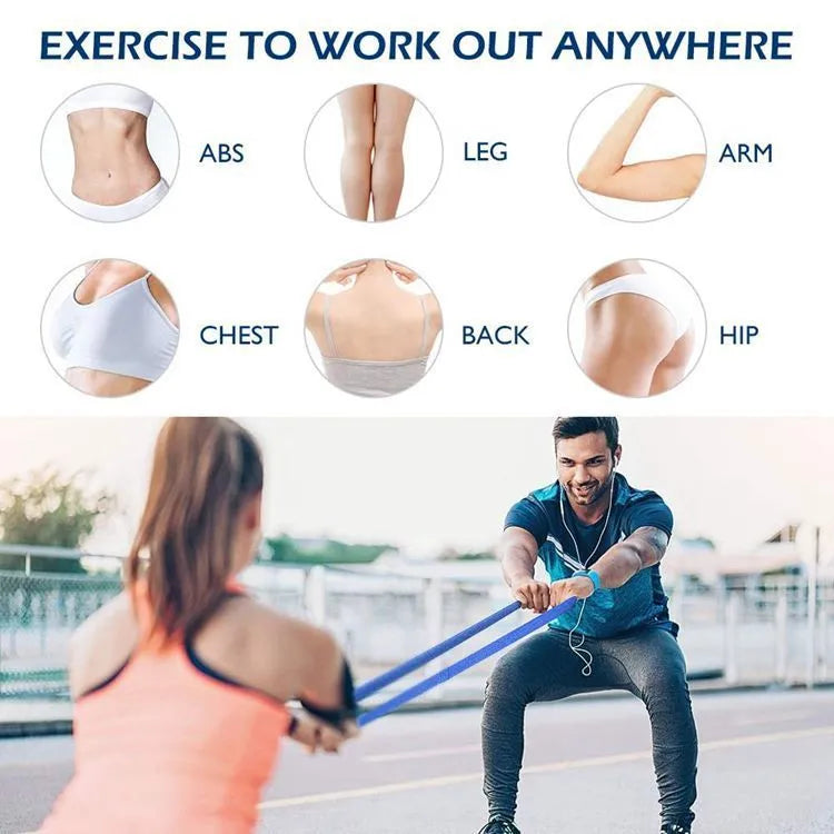 Five-piece long crochet resistance band set in single colour for fitness training