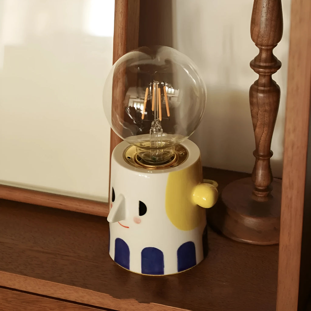 Handmade ceramic table lamp with ball headlight design for bedside and birthday decoration