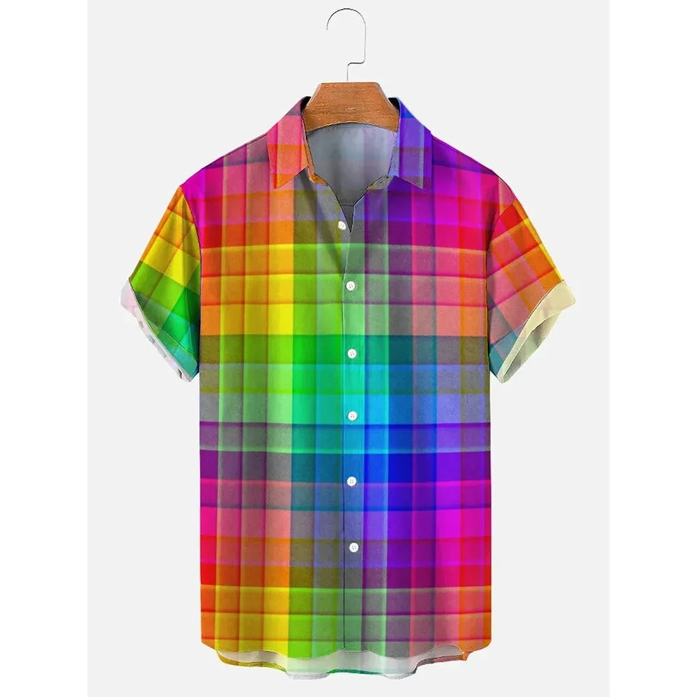 Men's stripe pattern Hawaiian shirt with short sleeves and button fastening in cardigan style