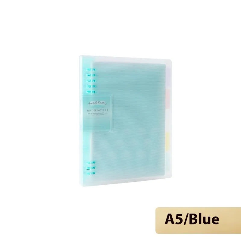 Refillable loose spiral notebook with PP cover in pastel cookie design, A5 and B5 size options shown