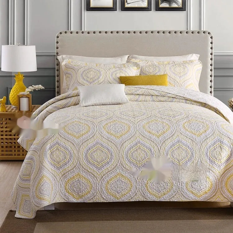 Cotton quilted bed cover three-piece set with printed pattern for 1.5-1.8 metre beds