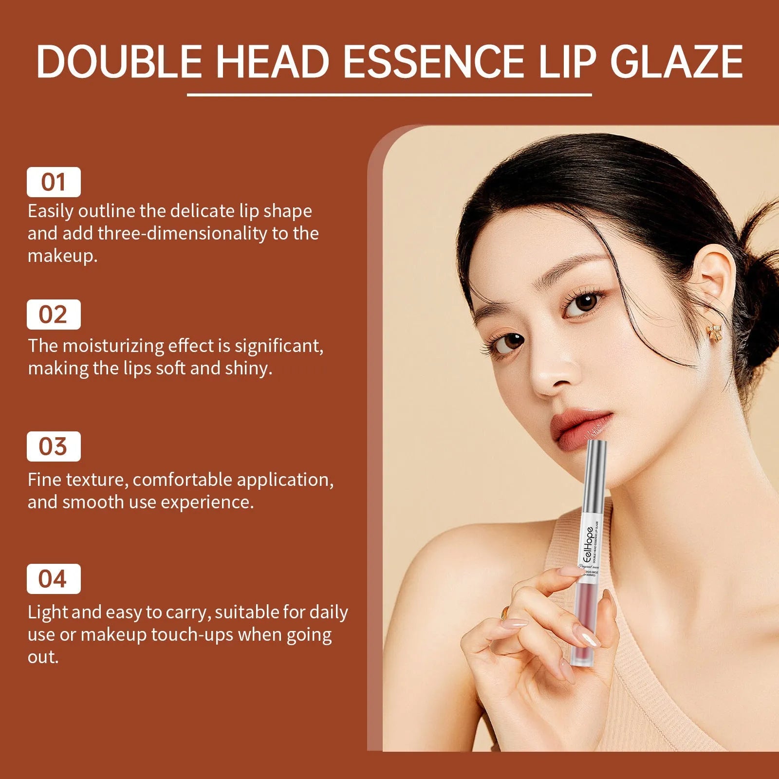 Double-headed lip liner and lip lacquer pen in three matte colour options