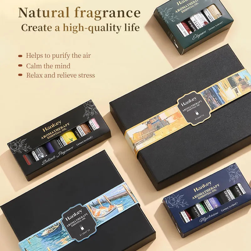 Boxed water-soluble aromatherapy essential oil set for air freshening with multiple bottle options