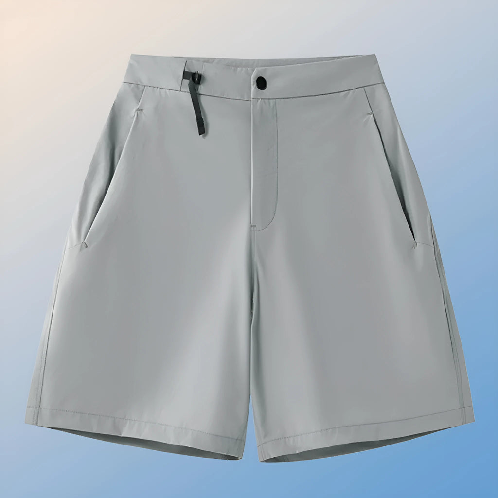 Men's quick-dry athletic shorts in khaki colour with four-way stretch fabric.
