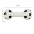 Brown football dumbbell shaped dog squeaky chew toy on white background