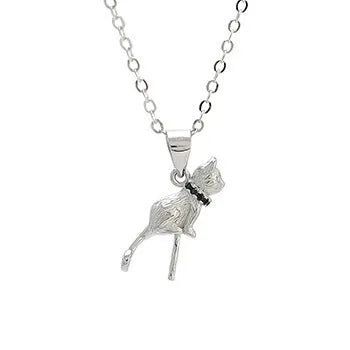 925 sterling silver cat pendant necklace with electroplated finish in clavicle length