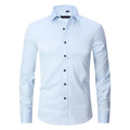 Man wearing a solid colour long sleeve polyester work shirt, showcasing the professional fit and style.