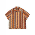 Ethnic woven Cuban collar shirt with drop-shoulder sleeves and loose fit design