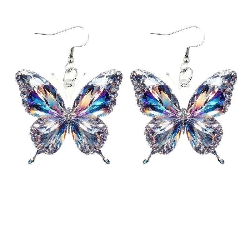 Colourful shimmer butterfly acrylic drop earrings for women pastoral style printed