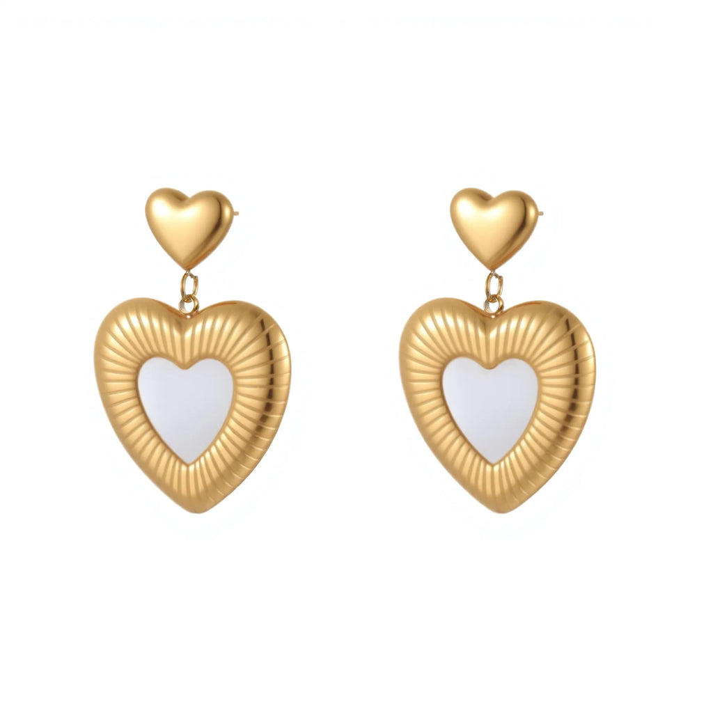Gold electroplated stainless steel heart-shaped fritillary earrings for women