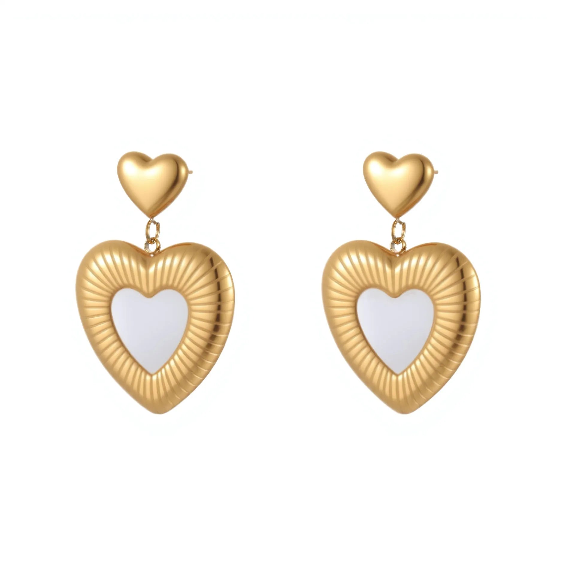 Gold electroplated stainless steel heart-shaped fritillary earrings for women
