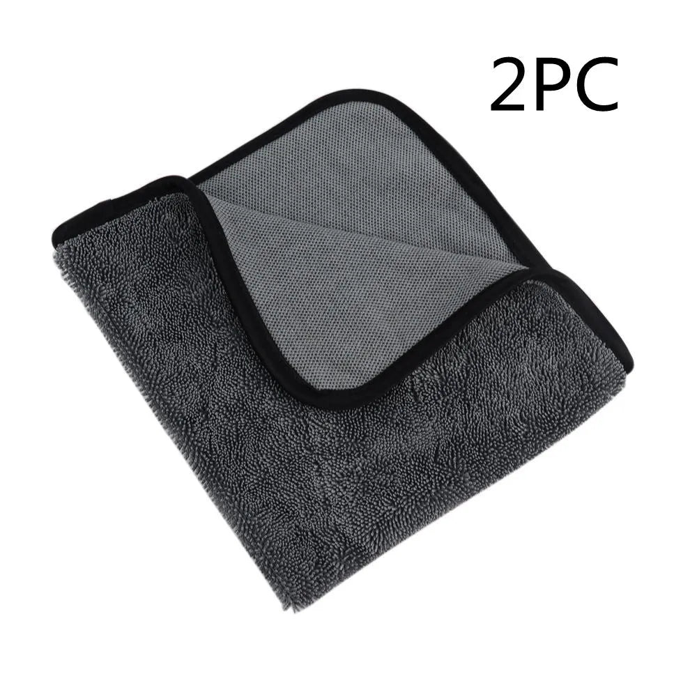 Grey microfiber car drying towel laid flat showing 40x40cm size.
