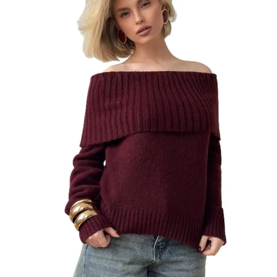Gray off-the-shoulder strapless sweater with 3D pattern texture and regular sleeves