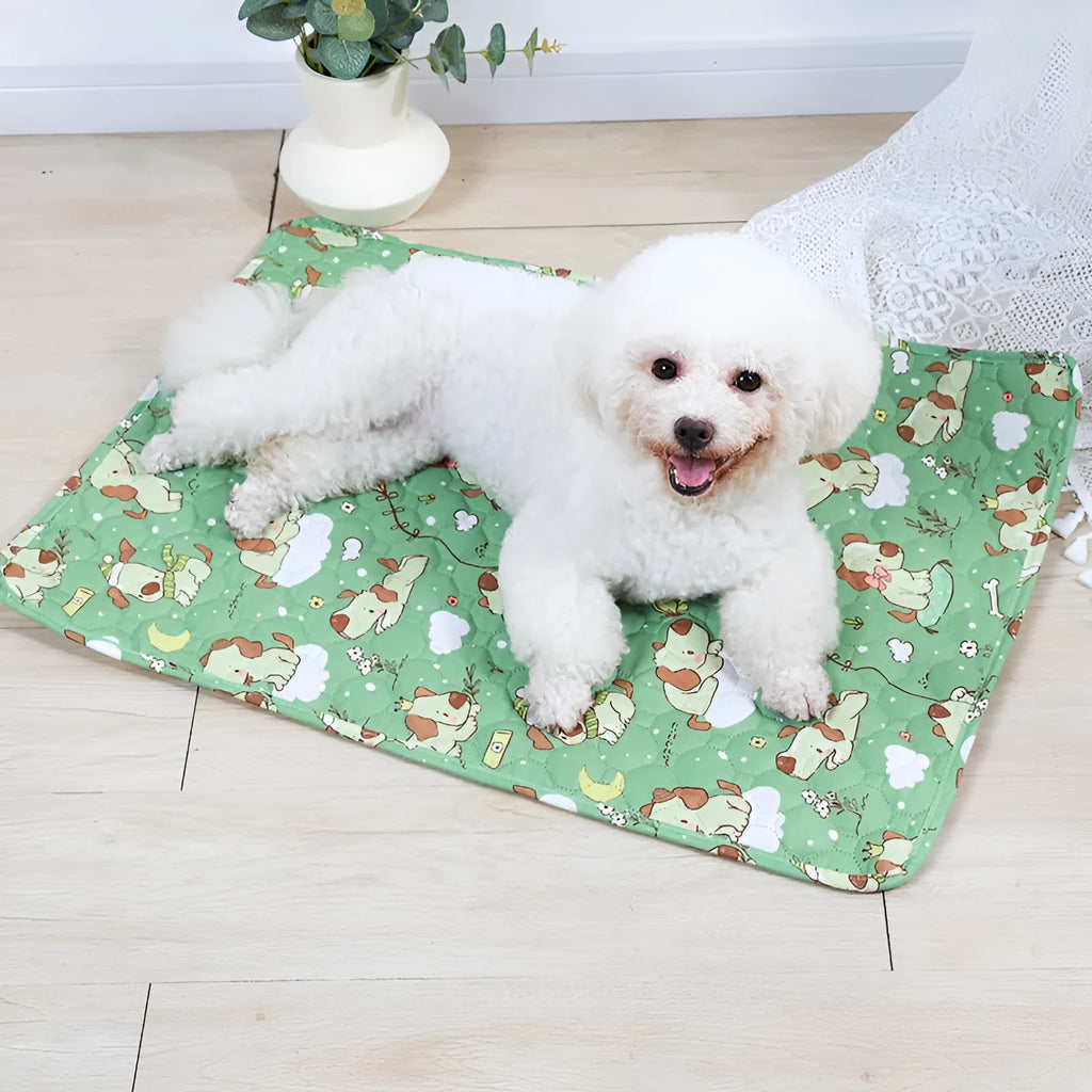 Reusable washable waterproof pet urine pad in animal print pattern with non-slip backing