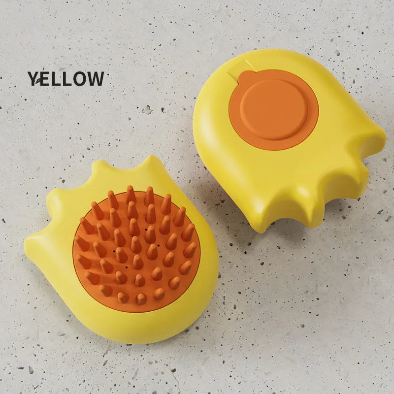 Pet bath brush with integrated shampoo box in blue, orange or yellow colours for cat and dog washing