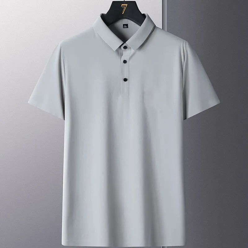 Non-ironing men's solid colour short sleeve business casual shirt on a hanger