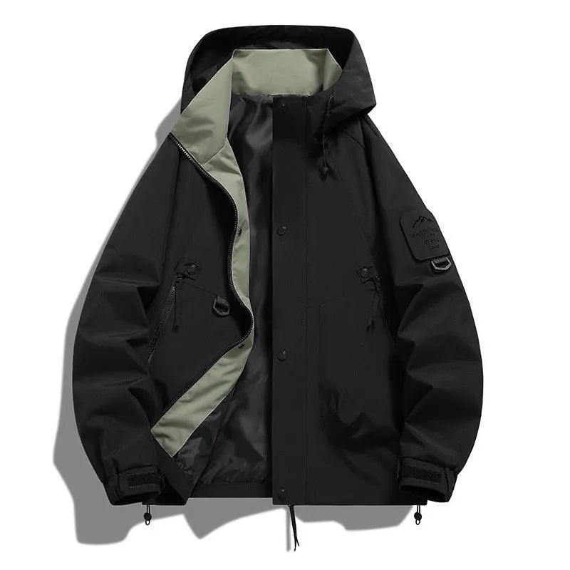Men's Casual Waterproof Jacket with 5000mm Rating in Polyester, Windproof, Available in Beige, Black, Gray Green, Sand Brown, Fluorescent Green, Cherry Blossom Powder, Peach Pink, Lemon, Mocha, Carmine, Moon Shadow Gray, Peace Blue, S-3XL