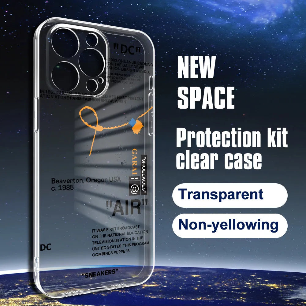 Transparent TPU phone case with monster English letters print for Apple iPhone, all-inclusive lens cover