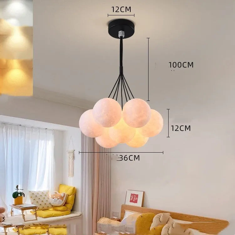 Nordic style bubble moon bedroom chandelier with gold iron body and spherical PMMA lampshades