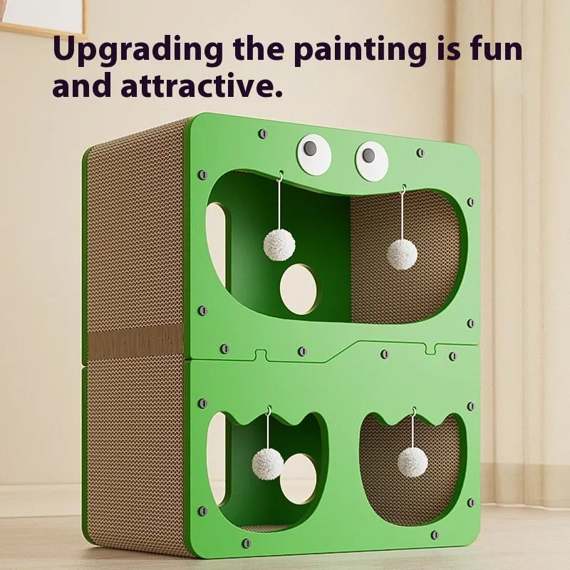Double-layer cat scratching board and nest in owl style with wear-resistant surface