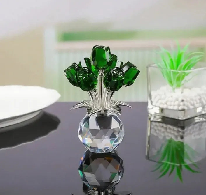 K9 crystal glass artificial rose decoration in geometric shape available in seven different colours