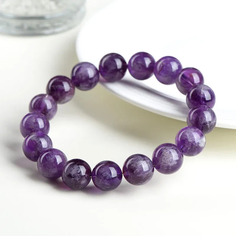 Natural Feather Amethyst crystal bracelet in Snow Mountain Purple with geometric and Ruyi beads
