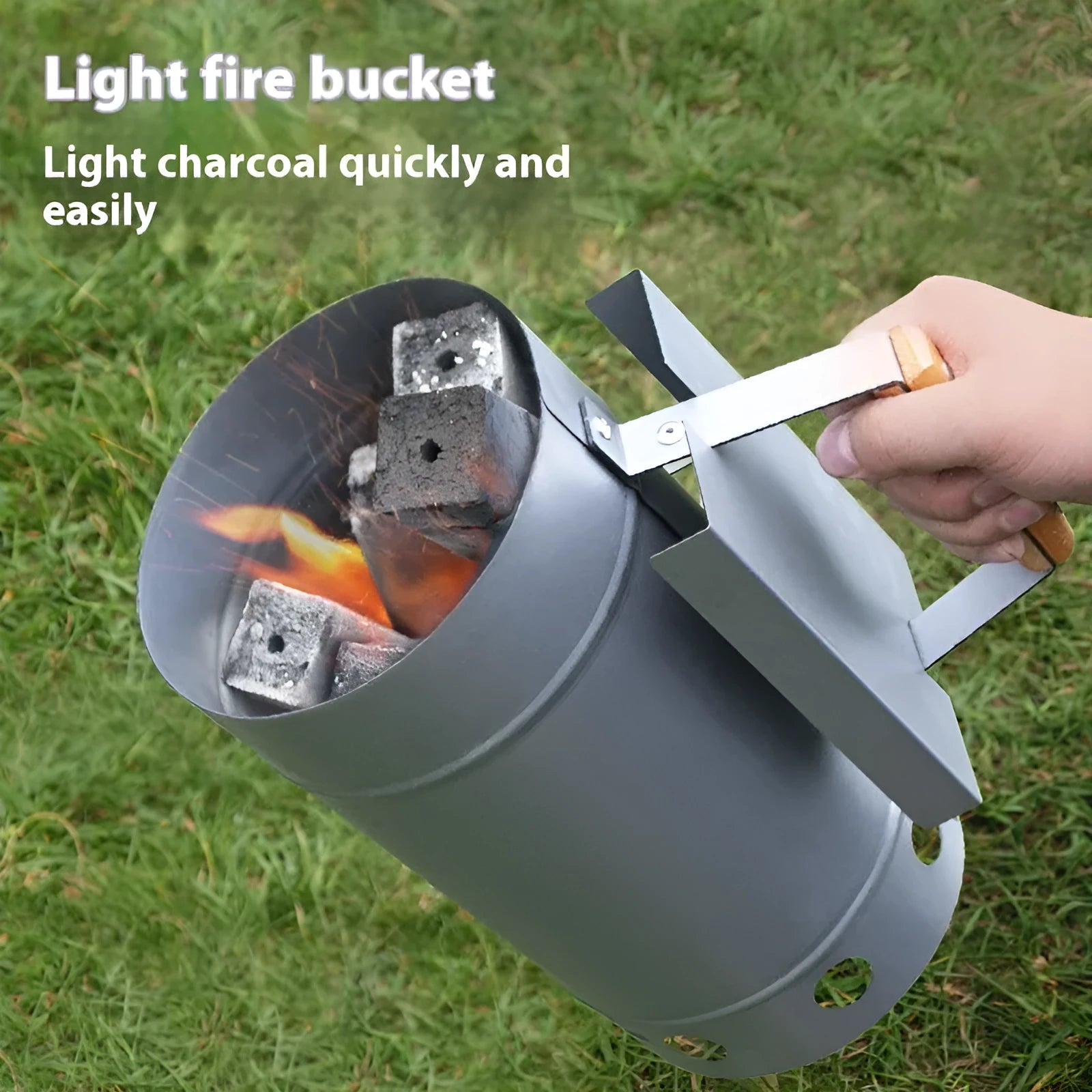 Zinc-iron alloy outdoor charcoal fire starter bucket for barbecues