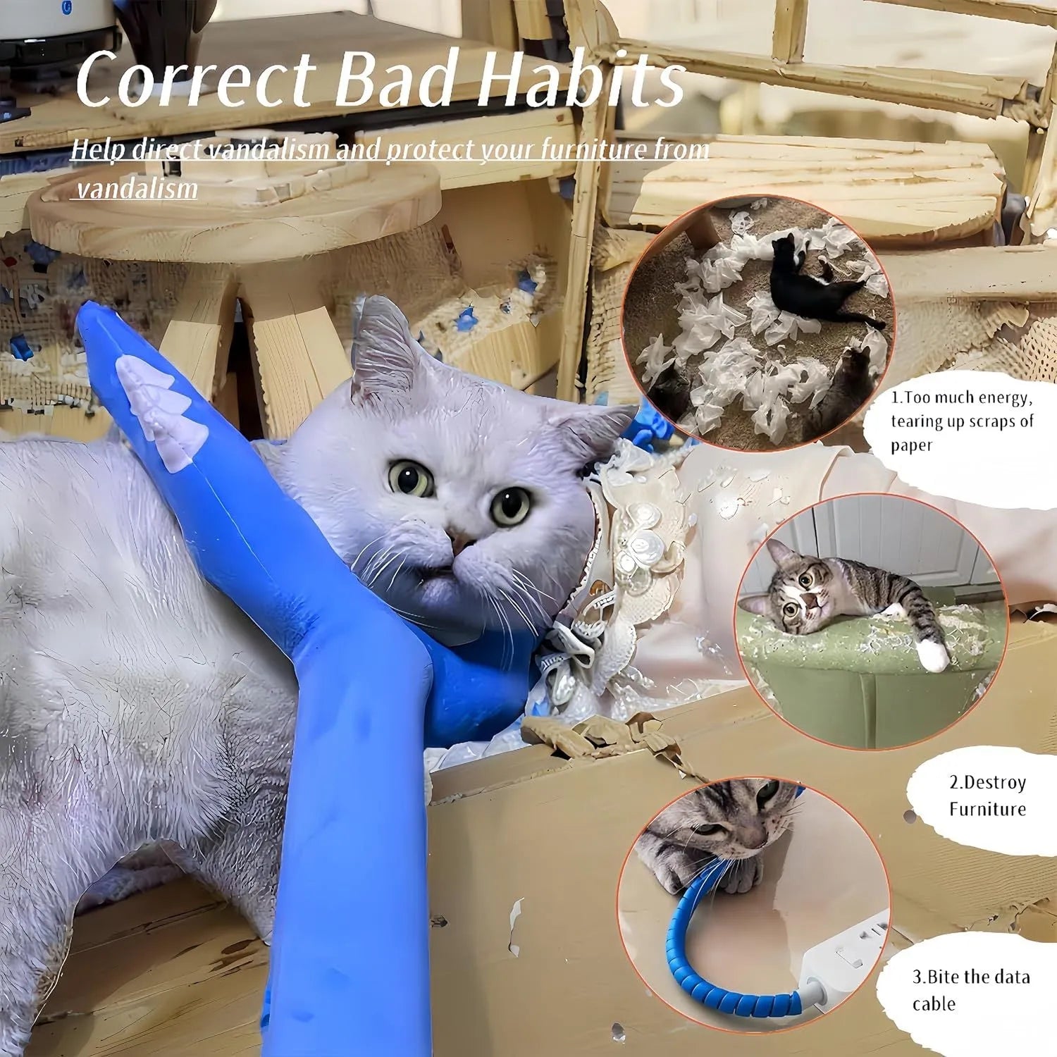 70cm blue plush cat wand toy with soft tip for interactive indoor play with cats