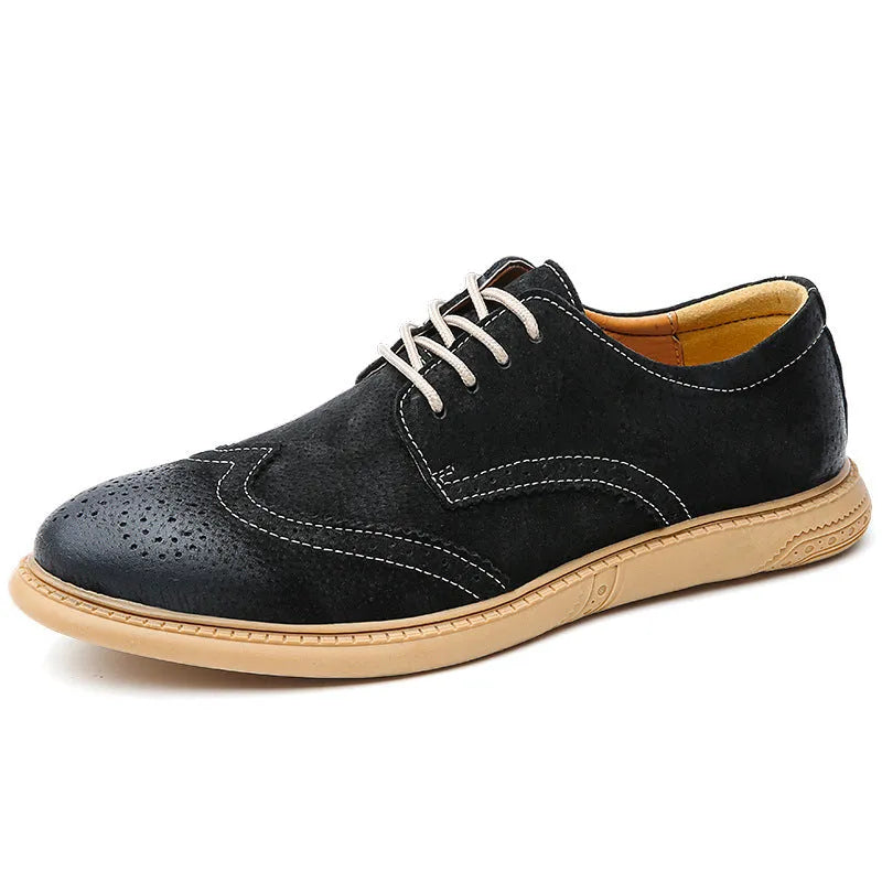 Men's black business leather shoes with lace-up design and leather stitching details